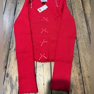 NWT RSQ Teen Size Large red Ribbed Sweater Shirt with Bow Accents